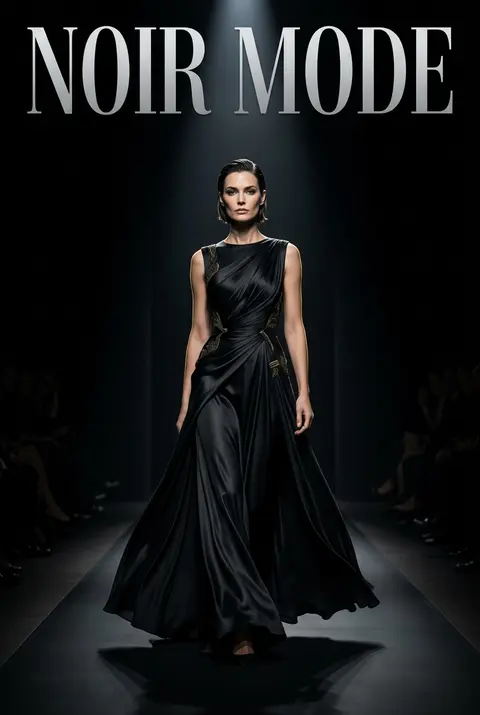 Luxury haute couture runway magazine cover, masthead "NOIR MODE", featuring the - AI生成图片 1