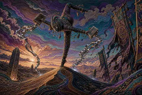A masked carnival acrobat balances atop a dune ridge at first light, body arched - AI生成图片 1