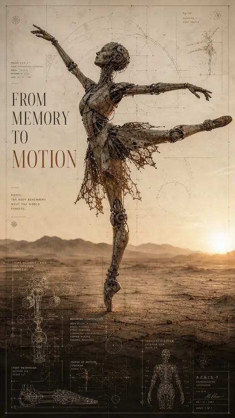 A vertical 9:16 campaign image featuring a solitary robotic ballet dancer in a w - AI生成图片 1