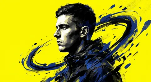 A bold, high-contrast digital portrait of Kieran Vale, a young man shown in left - AI生成图片 2