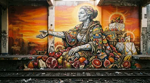 9:16 vertical composition, colossal graffiti street mural on an abandoned subway - AI生成图片 2