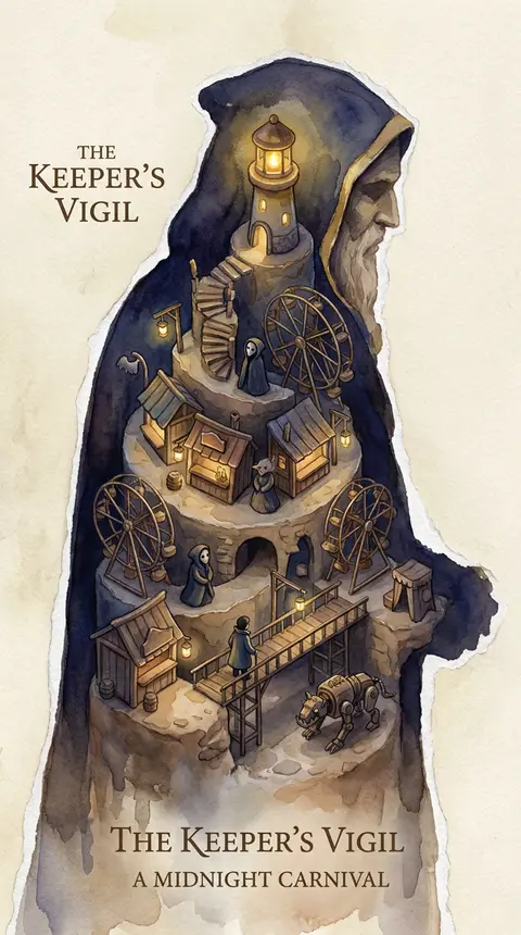 A tense, cinematic isometric miniature poster of a solitary lighthouse keeper re - AI生成图片 3