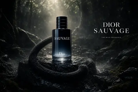 Create an ultra-premium fragrance advertising poster for Dior Sauvage, built aro - AI生成图片 2