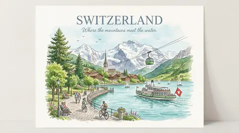 A delicate watercolor illustration on textured white paper featuring Switzerland - AI生成图片 1