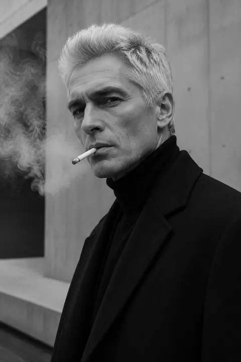 Ultra-realistic high-fashion black-and-white portrait of a striking man named Ad - AI生成图片 1