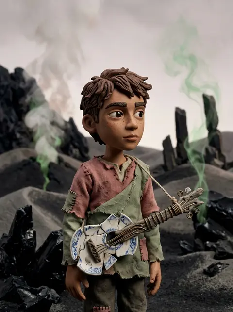 A wandering street musician with youthful American-Latino features, around 13, g - AI生成图片 1