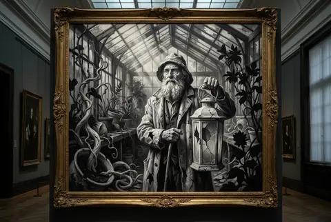 An epic baroque oil painting of an elderly fisherman standing like a monumental - AI生成图片 1