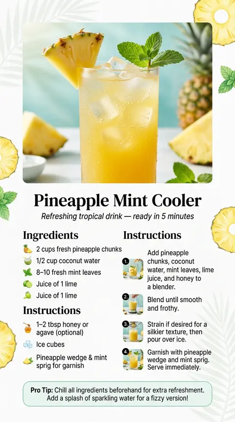 Create a stunning vertical recipe card for **“Pineapple Mint Cooler”**, designed - AI生成图片 1
