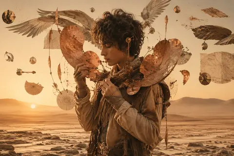 young tinkering inventor in three-quarter profile, adjusting a delicate wind-pow - AI生成图片 1