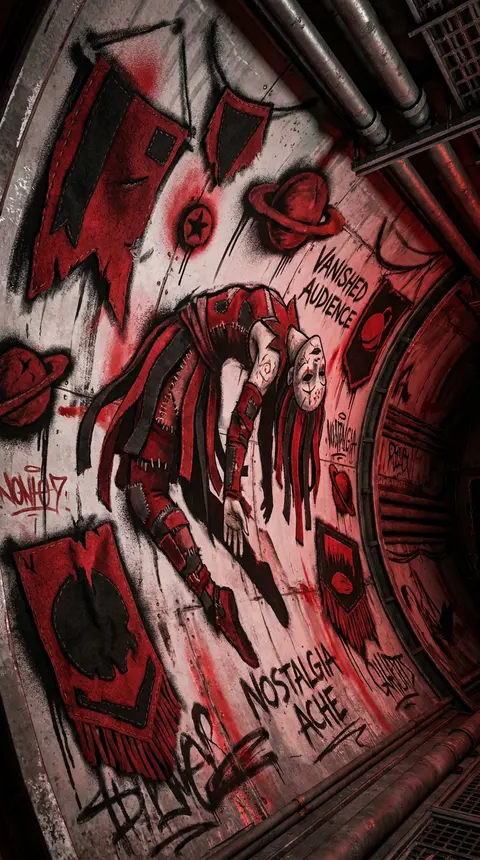 A sorrow-soaked graffiti mural stretched across the inner hull of an orbital sta - AI生成图片 1