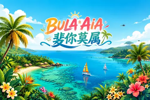 21:9超宽银幕高端商业旅游主视觉插画，斐济旅游主题KV海报设计，整体风格为高清矢量插画（vector illustration + clean edges + - AI生成图片 3