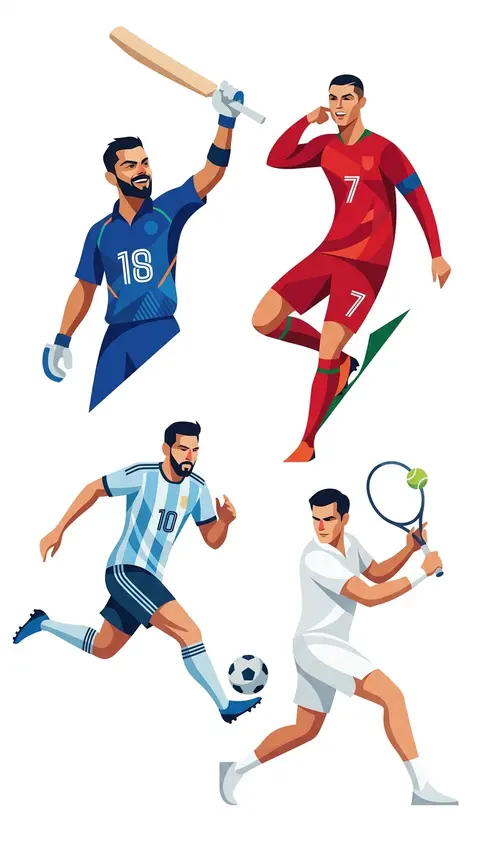 Create a stylized geometric cubist sports illustration poster featuring four ico - AI生成图片 1