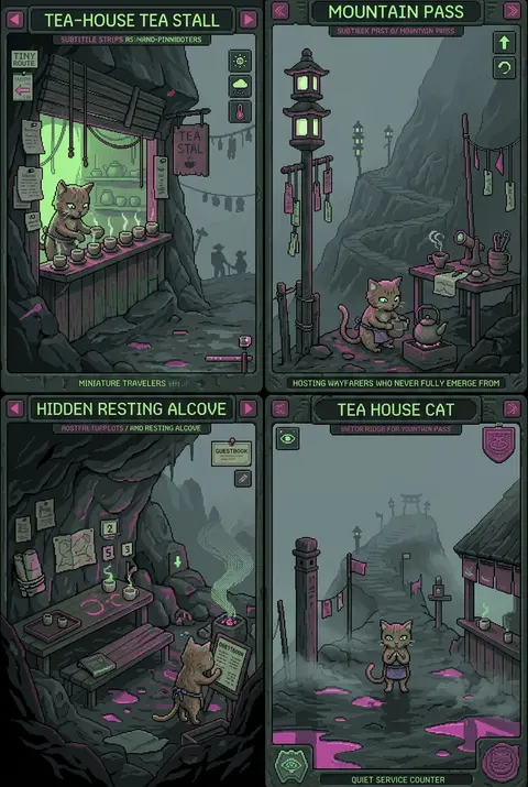 An intimate, quiet 16-bit pixel art scene set on a fog-drowned mountain pass at - AI生成图片 1