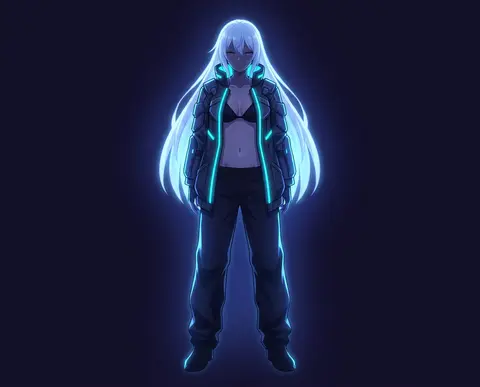 full body view of a mysterious anime woman, long flowing white hair, futuristic - AI生成图片 2