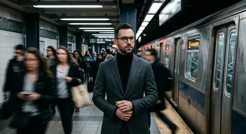 Cinematic portrait of Adrian Vale, a sharply dressed urban strategist, standing - AI生成图片 2