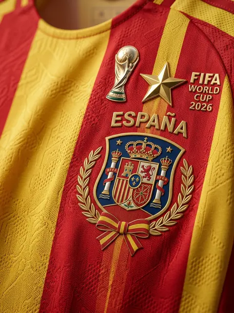Vertical close-up shot, Spain football jersey with iconic red and yellow vertica - AI生成图片 2