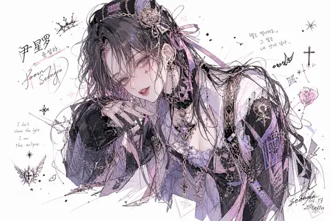 韩风人物插图，塑造一位令人过目难忘的原创角色“尹星罗”——半身构图，身体微微前倾并带有充满张力的动态姿势，展现自然、生动且极具感染力的面部表情。角色服装设计繁复 - AI生成图片 1