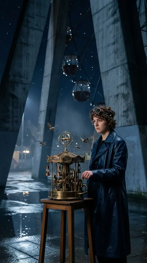 A young tinkering inventor with copper goggles and a coat of midnight-blue lacqu - AI生成图片 2