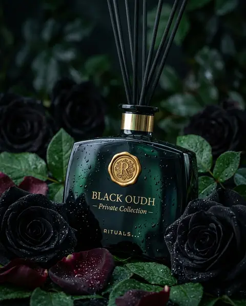 Ultra-realistic luxury product photography of a black glass reed diffuser bottle - AI生成图片 1