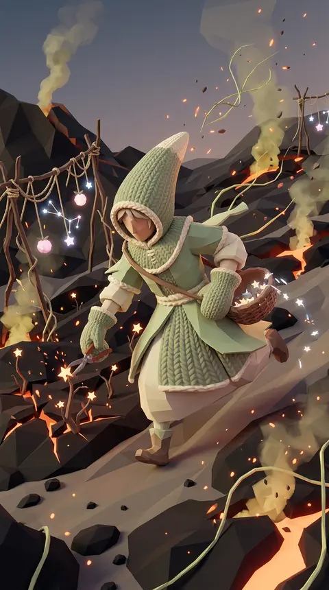 A chaotic, energetic low-poly 3D render of a celestial gardener racing across a - AI生成图片 4
