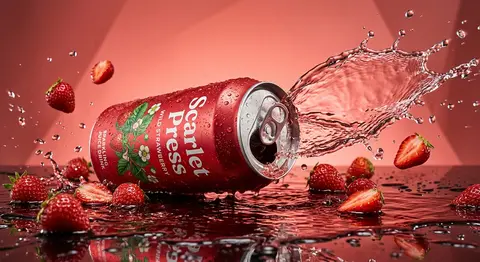 Ultra-realistic cinematic product photography of a vivid scarlet aluminum fruit- - AI生成图片 1