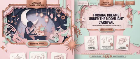 Premium creative website interface, centered on a young tinkering inventor wande - AI生成图片 2