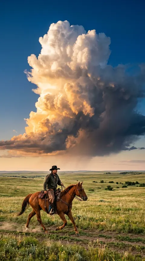 Vertical landscape photography of a sweeping grassland horizon, featuring fronti - AI生成图片 3