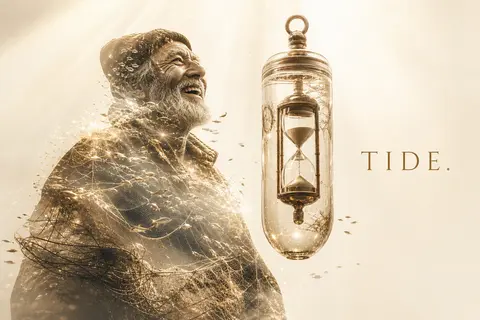 Museum-grade industrial campaign image of an elderly fisherman suspended in a ra - AI生成图片 1