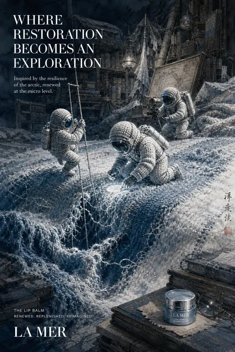 Two twin astronaut explorers in thick knitted wool pressure suits navigate a coz - AI生成图片 3