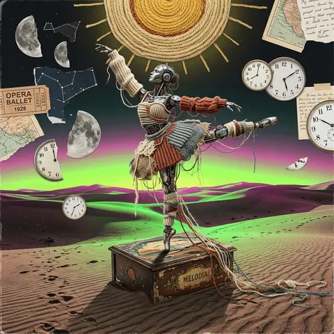 A melancholic surrealist photo collage of a robotic ballet dancer alone in a win - AI生成图片 4
