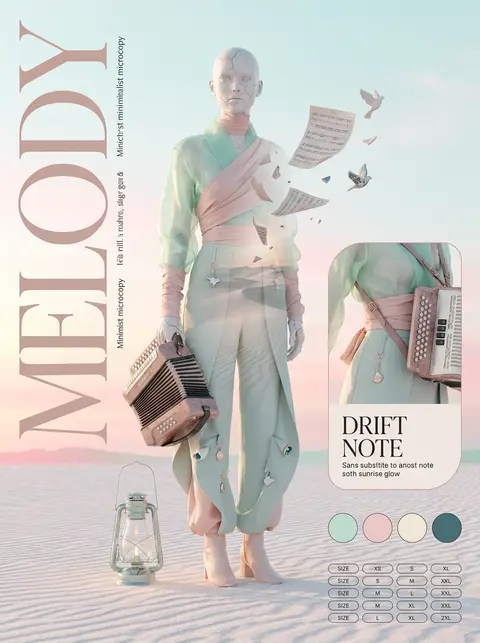 Whimsical couture campaign poster, double-exposure photography, pastel candy pin - AI生成图片 1