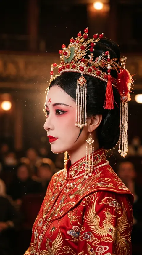Vertical close-up profile portrait of a refined Eastern stage actress, masterful - AI生成图片 3