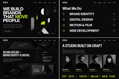 Create 4 cohesive website mockup images in 16:9 horizontal format for a bold pre - AI生成图片 2