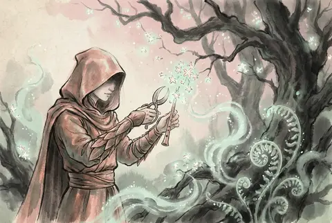 A celestial gardener delicately pruning tiny living constellations in a biolumin - AI生成图片 3