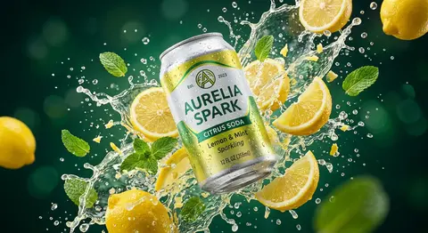 A hyper-realistic premium beverage advertisement featuring an Aurelia Spark citr - AI生成图片 2