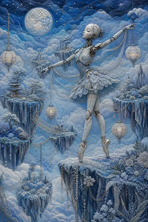 A lithe robotic ballet dancer with articulated limbs and a cracked porcelain fac - AI生成图片 2