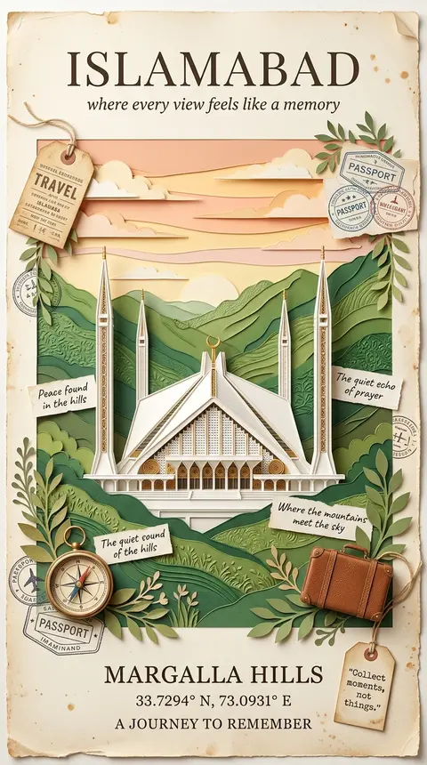 Islamabad travel poster in elegant handcrafted 3D paper quilling and layered pap - AI生成图片 3