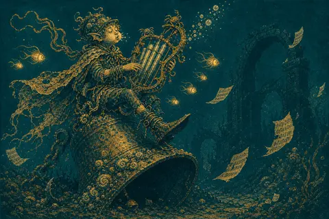 a whimsical wandering street musician drifting through a vast underwater abyss, - AI生成图片 2