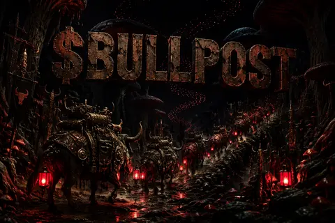 $BULLPOST emblazoned across a moonless bioluminescent forest canopy, rendered as - AI生成图片 2
