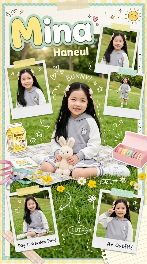 Kawaii scrapbook-style children’s photography poster, featuring little Mina Hane - AI生成图片 2