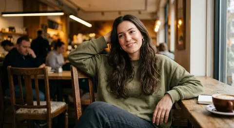 Cinematic photorealistic portrait of a young woman in a contemporary café, captu - AI生成图片 4