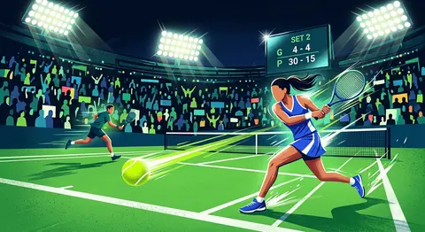 High-energy editorial sports illustration capturing a live tennis rally on a viv - AI生成图片 1