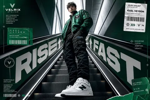 A premium 9:16 sports-fashion editorial advertising poster featuring Kael Veyron - AI生成图片 2