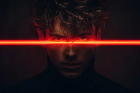 Cinematic studio portrait of a young man with messy textured hair, wearing a bla - AI生成图片 1