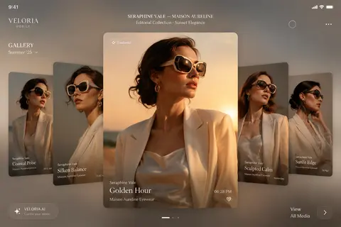 Aspect ratio 1:1, ultra-modern fashion editorial presented as the gallery interf - AI生成图片 2