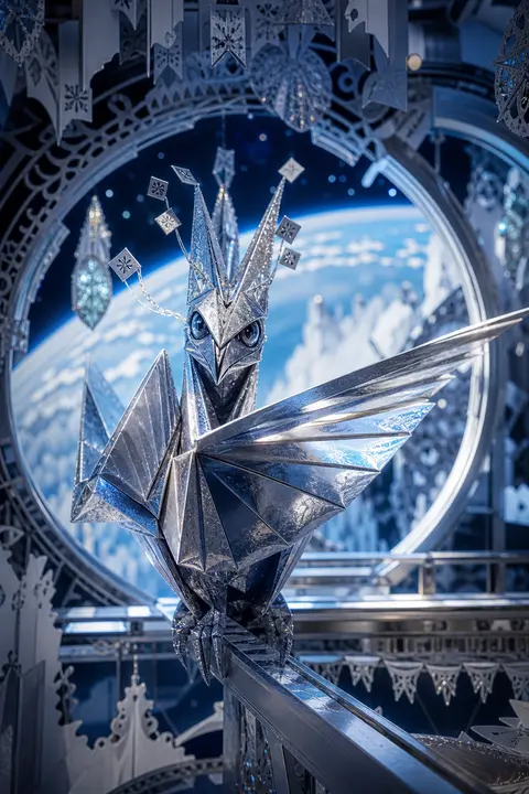 cinematic medium close-up of a mischievous origami paper crane brought to life, - AI生成图片 1