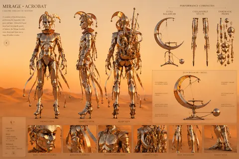 A dreamlike surrealist photo collage character design sheet featuring a masked c - AI生成图片 3
