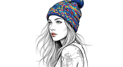 Ultra-detailed black-and-white ink illustration of a young woman in 3/4 profile, - AI生成图片 2