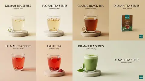 Create an ultra-premium 4-panel product poster for the Dilmah Tea series, mergin - AI生成图片 2