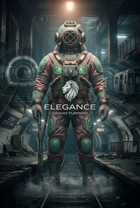 A lone deep-sea diver stands like a colossal guardian on a deserted subway platf - AI生成图片 1